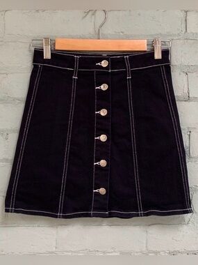 Black Button Front Mini Skirt